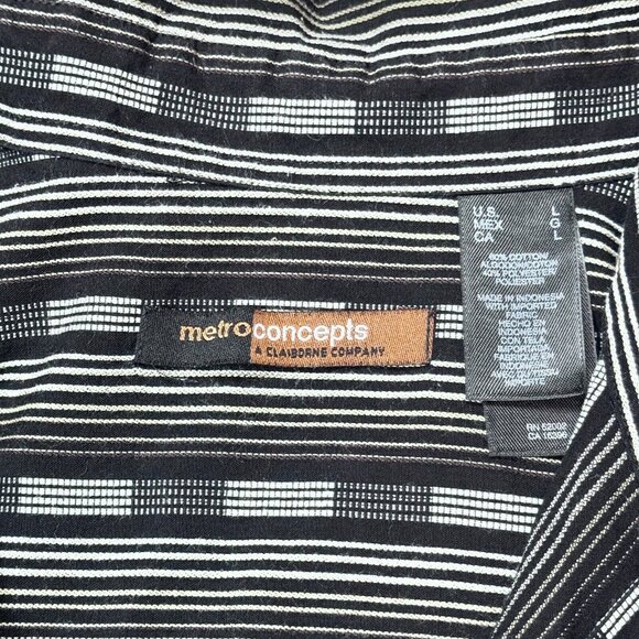 Metro Concepts Mens Black Geometric Stripe Button Up Shirt Long Sleeve Sz Large - Picture 5 of 11